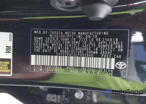 2020 Toyota Corolla Le z USA, uszkodzony, nr VIN 5YFEPRAEXLP055940